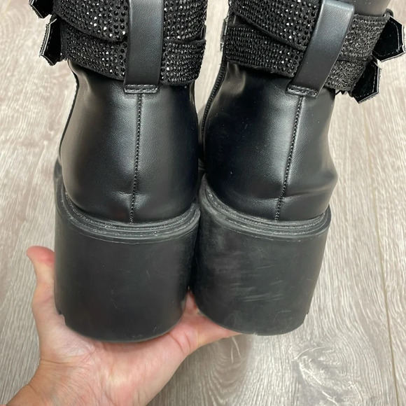 Steve Madden North Chunky Platform Boots Embellished Buckle Straps Black 10 - Picture 11 of 16